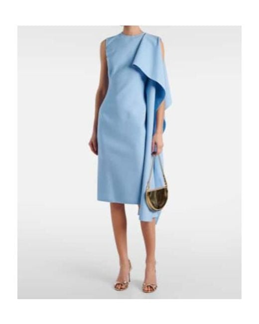 Oscar de la Renta Blue Ruffled Wool-Blend Midi Dress