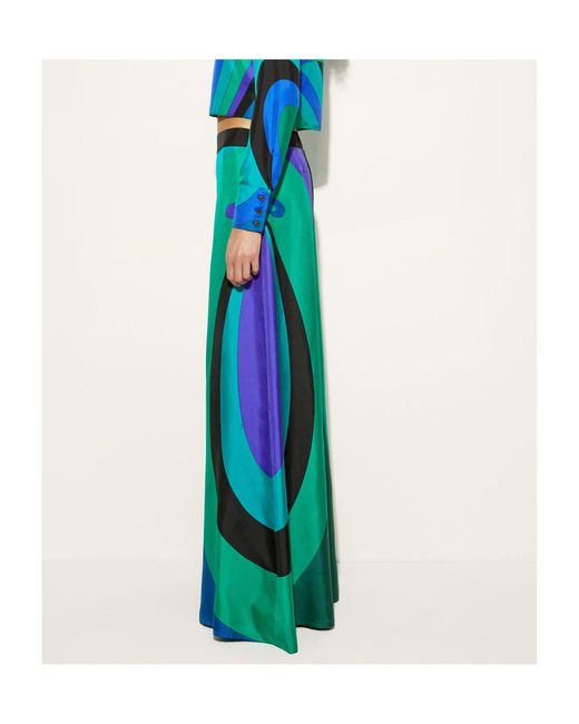 Emilio Pucci Green Maddalena-Print Wide-Leg Trousers