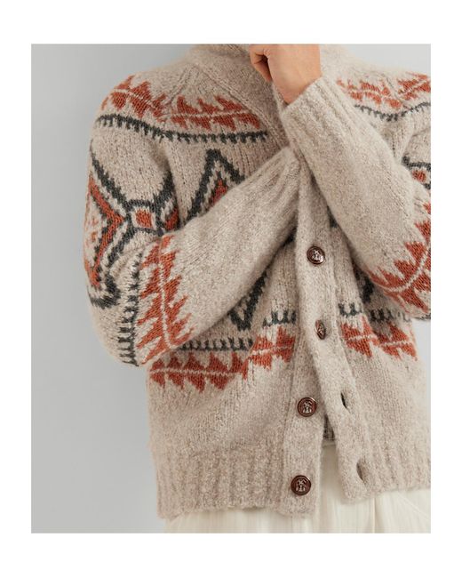 Brunello Cucinelli Multicolor Geometric-Jacquard Cardigan for men