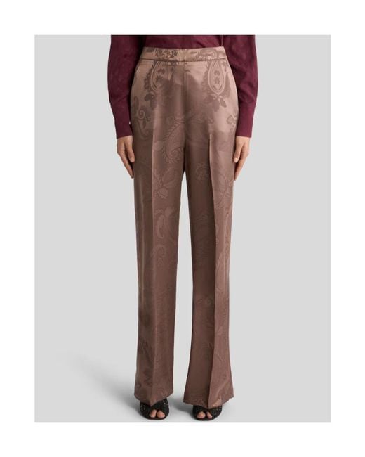 Etro Brown Jacquard Trousers With Floral Paisley Motif