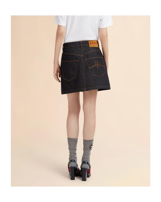 Marni Black Daisy Appliqué Denim Skirt