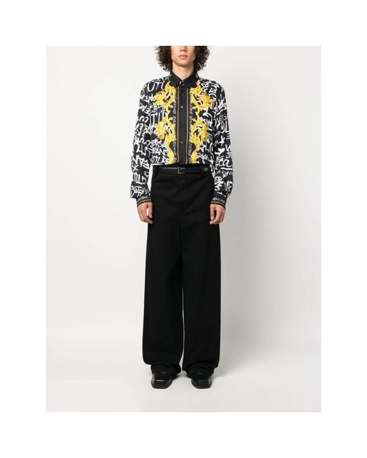 Versace Jeans Black Couture All-Over Printed Straight Hem Shirt for men