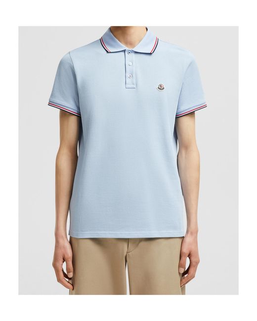 Moncler Blue Logo Patch Short-Sleeved Polo Shirt for men