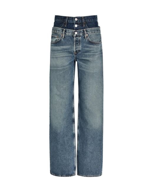 Agolde Blue Elson Layered Straight-Leg Jeans