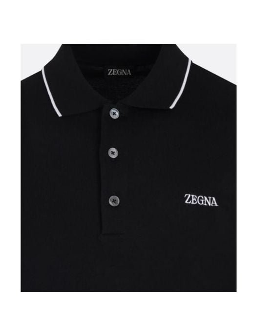 Zegna Black Logo Embroidered Polo Shirt for men