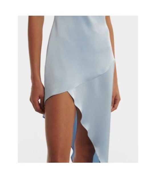 David Koma Blue Feather-Trimmed Satin Cocktail Dress