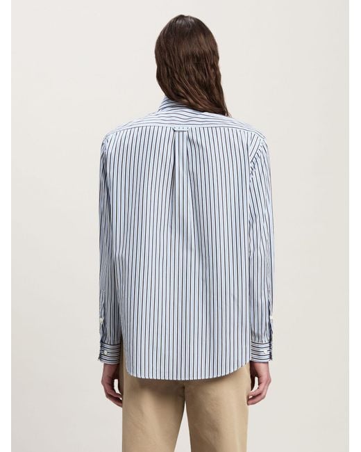 Palm Angels Blue Logo Printed Striped Shirt for men