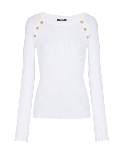 Balmain White Buttons Knit Top