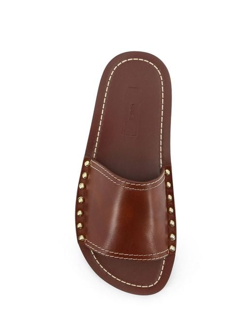Totême  Brown Totême Studded Embellished Open Toe Slides