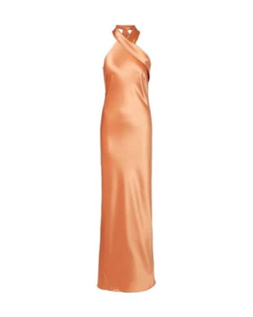 Galvan White Pandora Halterneck Satin Gown