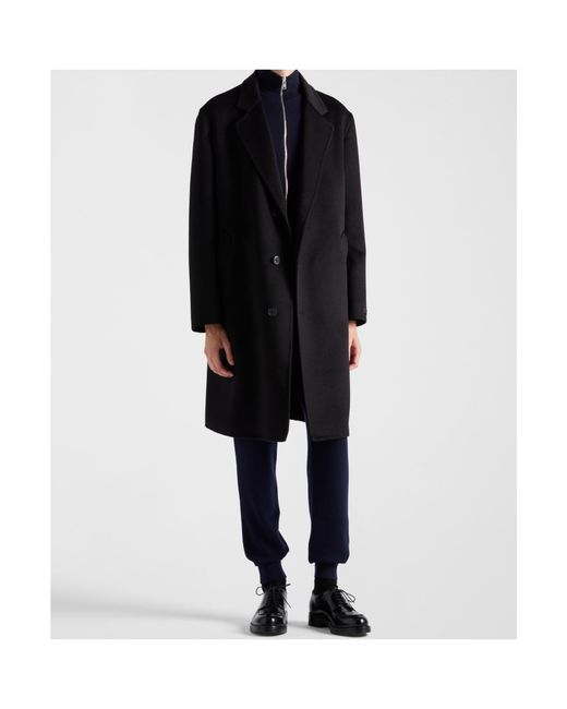 Prada Black Single-Breasted Wool, Angora And Cashgora Coat for men
