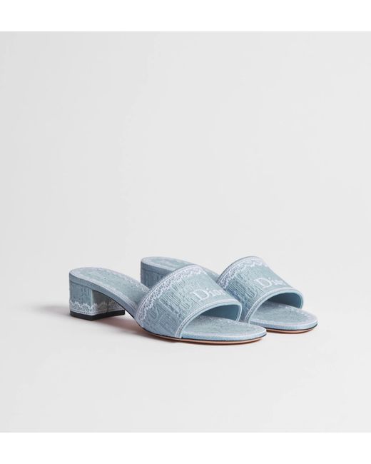 Dior White Dentelle Heeled Slide