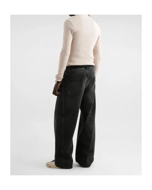 Dolce & Gabbana Gray Logo Plaque Wide-Leg Jeans for men