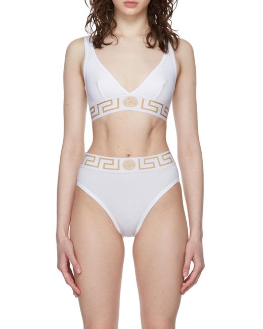 Versace White Medusa Band V-Neck Bra