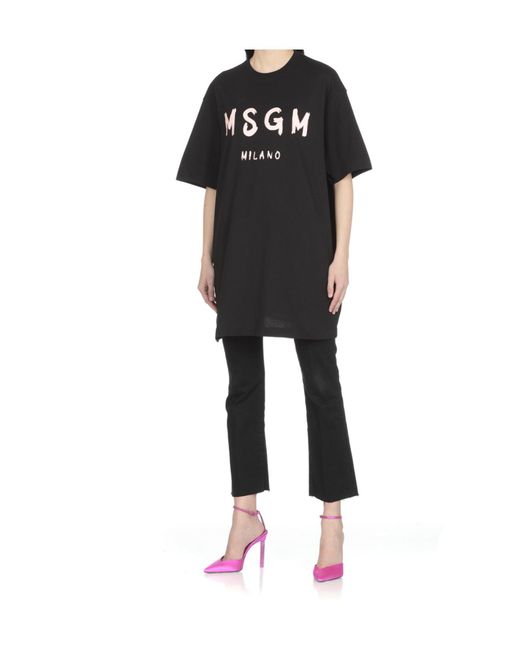 MSGM Black Logo-Print T-Shirt Dress