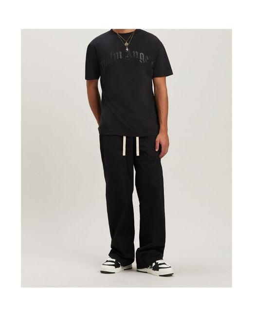 Palm Angels Black Curved Logo Printed Crewneck T-Shirt for men