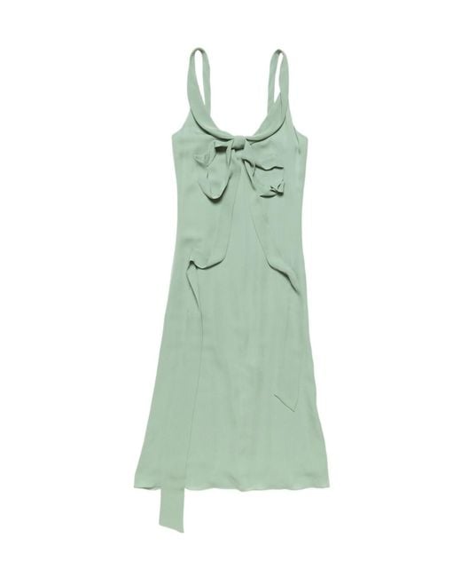 Acne Green Bow-Detail Silk Midi Dress