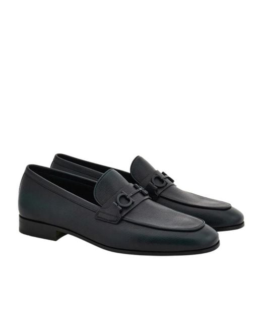 Ferragamo Blue Ferragamo Gancini Ornament Moccasin Loafers for men