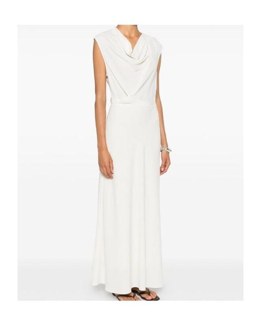 Brunello Cucinelli White Draped-Neck Sleeveless Maxi Dress