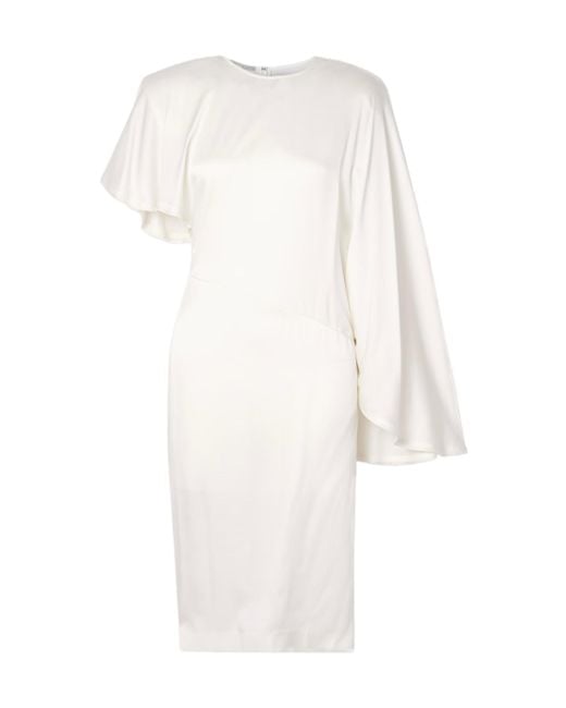 Stella McCartney White Padded-Shoulder Asymmetric Midi Dress