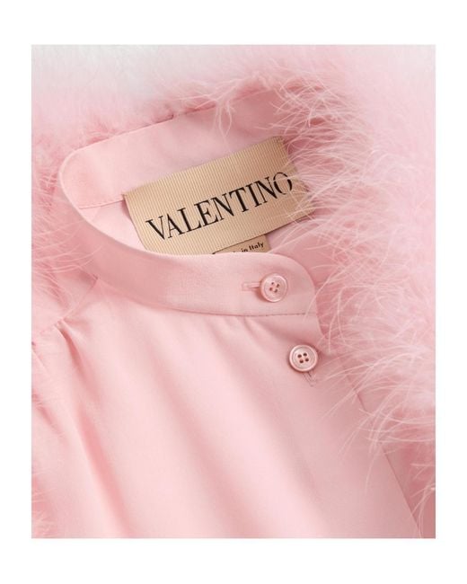 Valentino Pink Crepe De Chine Shirt With Feathers