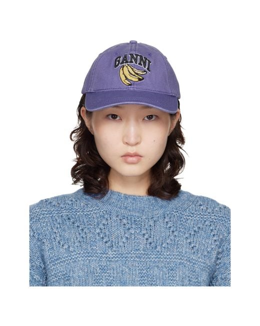Ganni Purple Embroidered Logo Baseball Cap