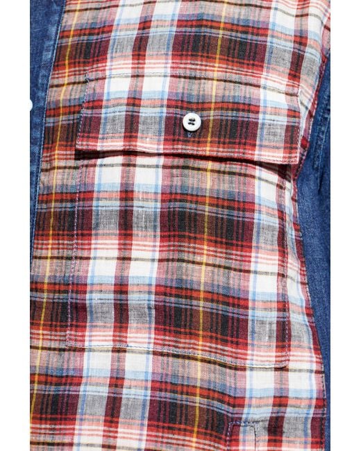 DSquared² Blue Plaid Patterned Buttoned Denim Shirt for men