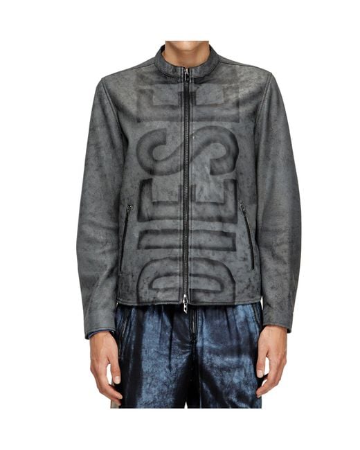 DIESEL Gray L-Evert-A Biker Leather Jacket for men