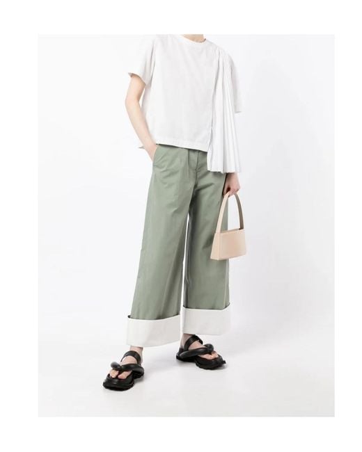 Low Classic Green Wide-Leg Turn-Up Trousers