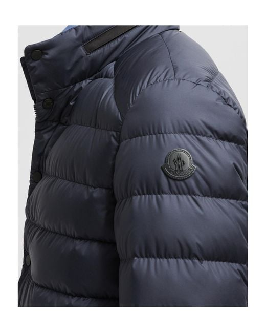 Moncler Blue Carrelet Leather-Trimmed Down Blazer for men