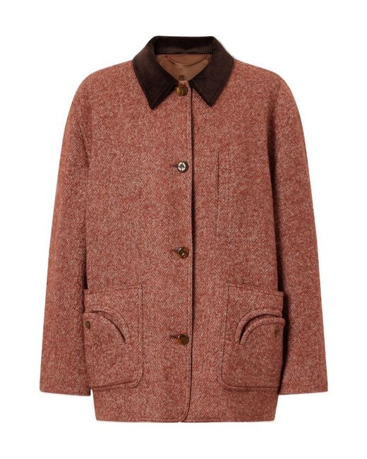 Blazé Milano Brown Clelia Corduroy-Trimmed Herringbone Jacket