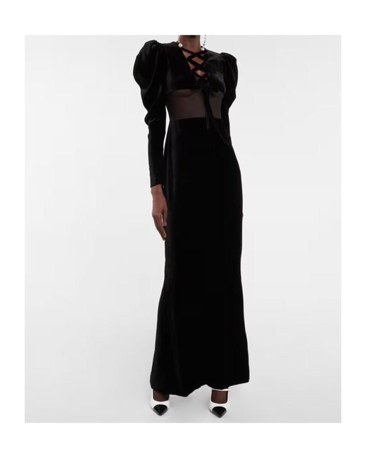 Alessandra Rich Black Silk-Blend Velvet Maxi Dress