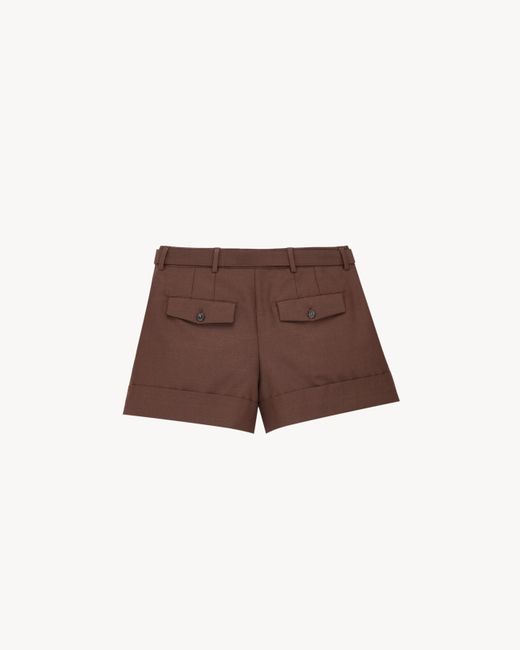 Saint Laurent Brown Belted Tailored Shorts for men