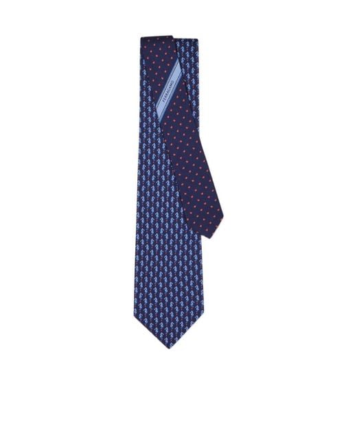 Ferragamo Blue Ferragamo Seahorse Print Tie for men