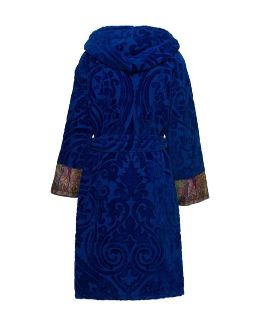 Etro Blue New Tradition Hooded Paisley-Print Bath Robe