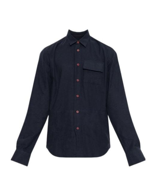 Kiton Blue Collared Long-Sleeved Shirt for men