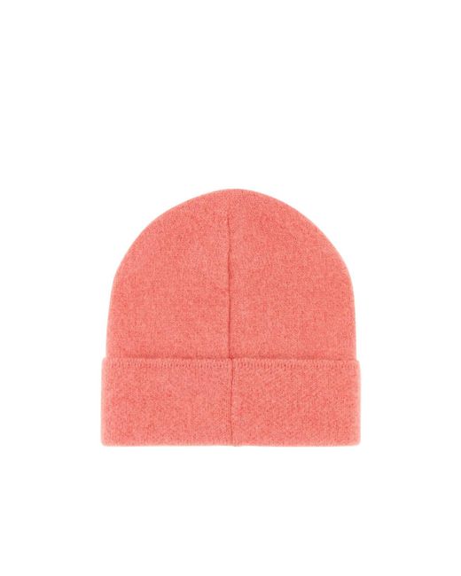 By Far Pink Logo Patch Ribbed Beanie