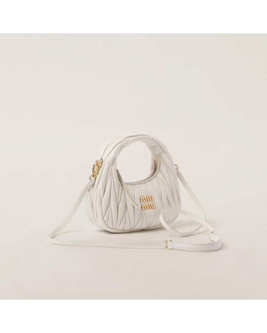 Miu Miu White Miu Wander Matelassé Nappa Leather Hobo Mini-Bag