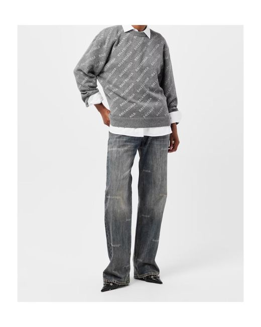 Balenciaga Gray Mini All-Over Logo Sweater