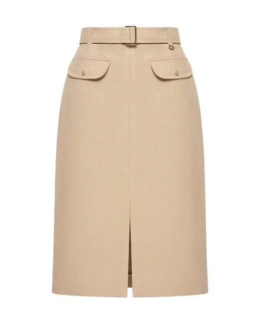 Moncler Natural Belted Knee-Length Cotton Skirt