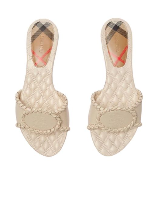 Burberry White Leather Knight Stamp Slides