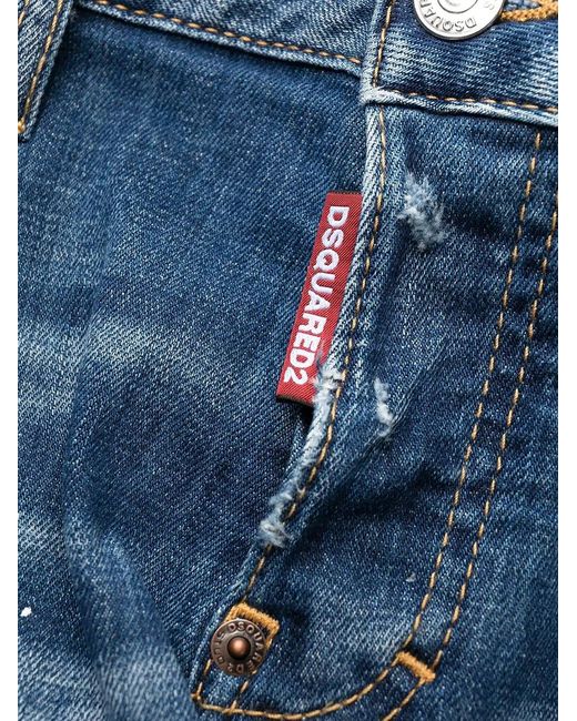 DSquared² Blue Logo-Print Distressed Jeans