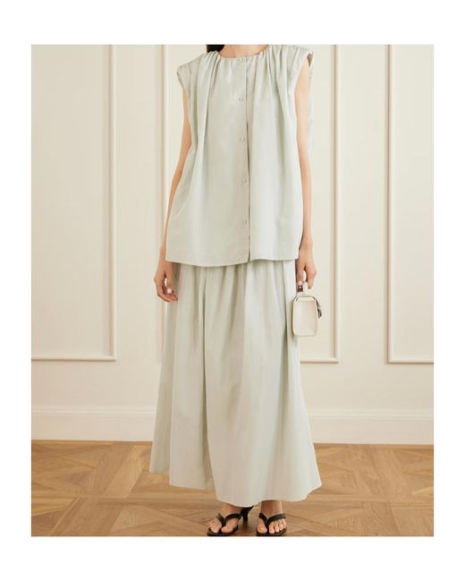 Loulou de Saison White Naya Gathered Cotton And Silk-Blend Maxi Skirt
