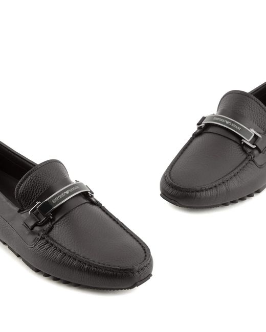 Emporio Armani Gray Round-Toe Loafers for men
