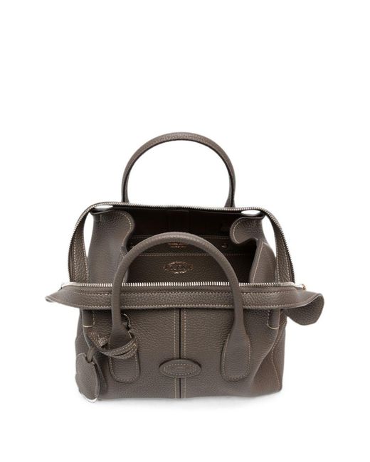 Tod's Gray Logo-Patch Pebbled Tote Bag