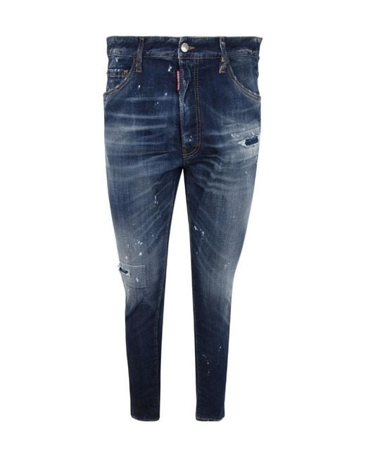 DSquared² Blue Skater Distressed Mid Rise Jeans for men
