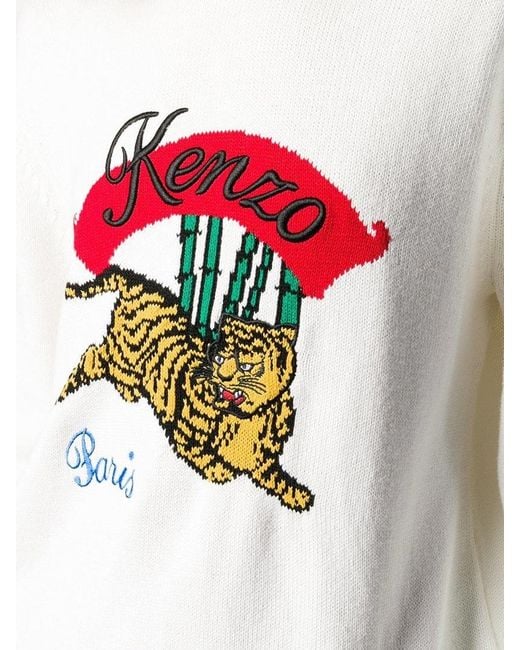 KENZO White Knitted Tiger Logo Pullover