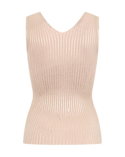 Peserico Pink Ribbed Knit V-Neck Top