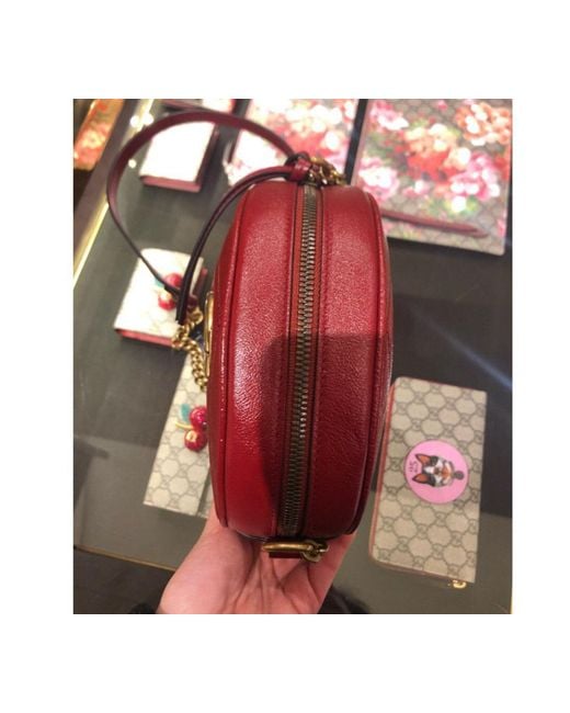 Gucci Red Gg Marmont Mini Leather Round Shoulder Bag