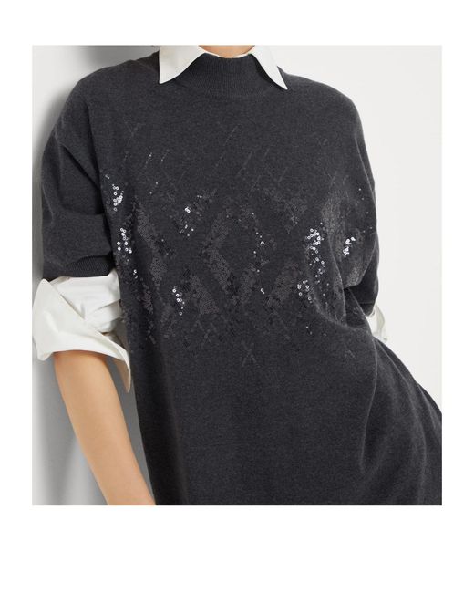 Brunello Cucinelli Black Sequin-Embellished Midi Dress